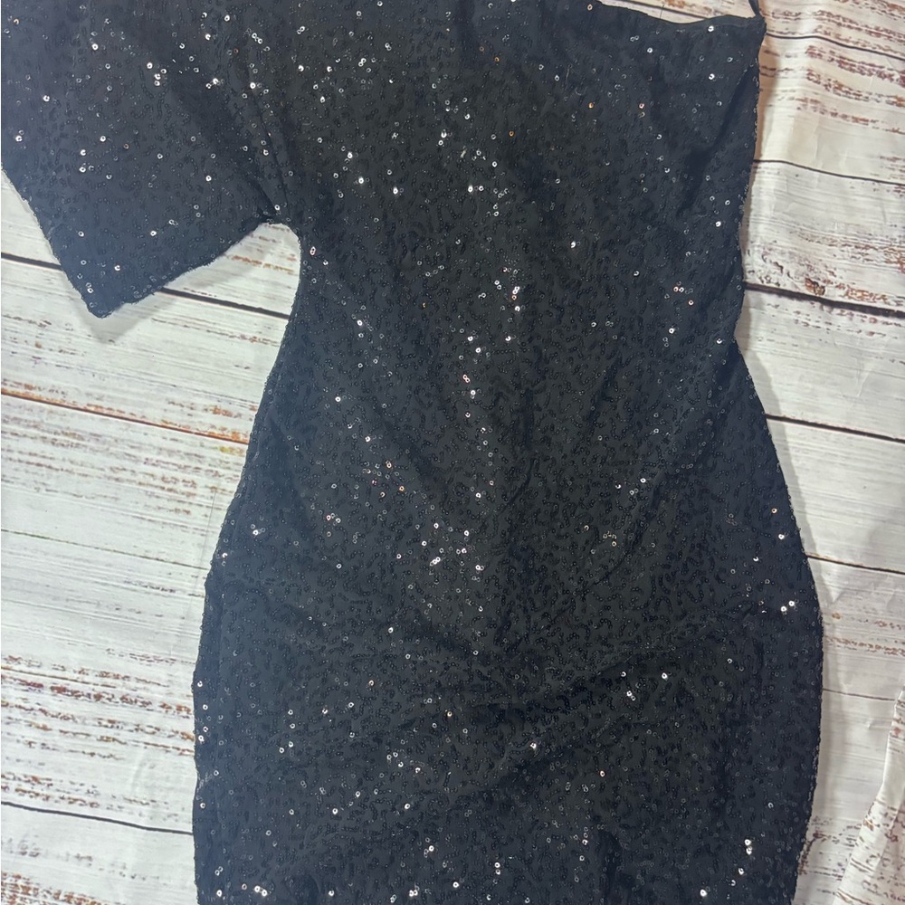 B. Darlin Black Sequin Short Sleeve Party Dress, Size 3/4
